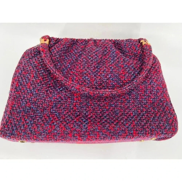 Vintage 50's Wool Red/Blue Tweed Handbag Double Handle Snap Clasp 8" X 12" x 4" - Picture 1 of 13